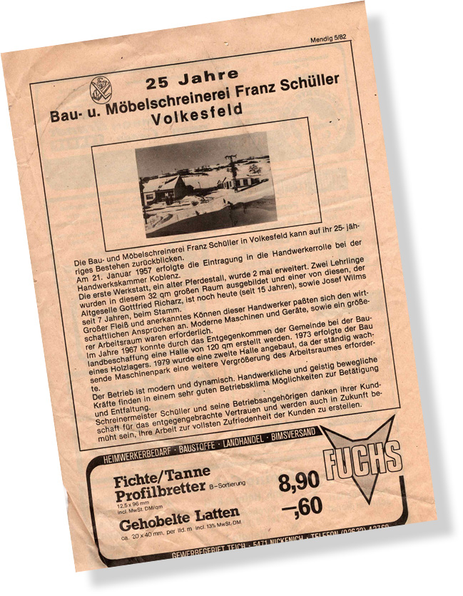 Alter Artikel aus einer Mendiger Zeitung (1982).